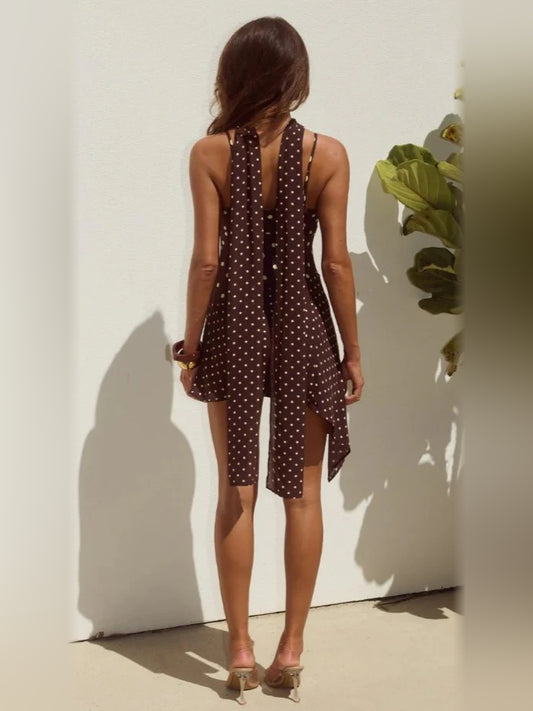 Choc Lemon Polka mini homecoming dress, alternate view showing the bodice and skirt