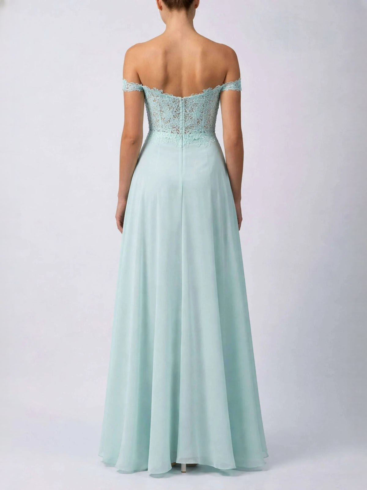 Mint Green floor-length prom dress, back view showing the rear of the dress