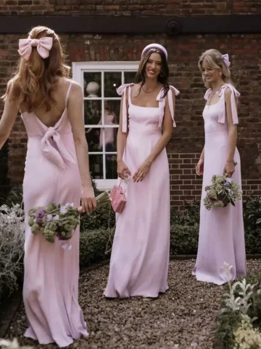 Pink floor-length bridesmaid dress, alternate view showing the bodice and skirt