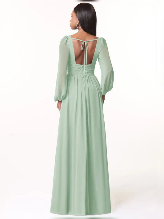 Dusty Sage floor-length bridesmaid dress, alternate view showing the bodice and skirt