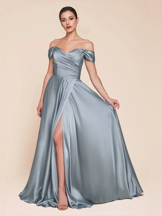 Dusty Blue floor-length prom dress, alternate view showing the bodice and skirt