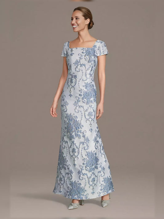 Blue short mother of the bride dress, alternate view showing the bodice and skirt