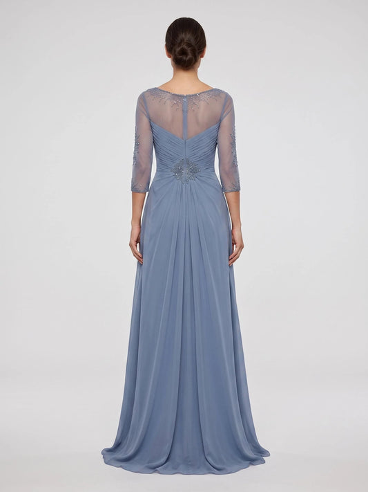 Dusty Blue floor-length mother of the bride dress, alternate view showing the bodice and skirt