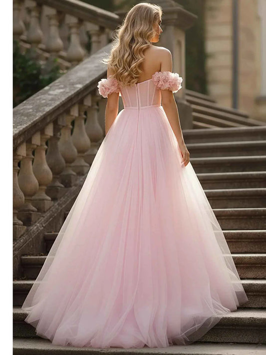 Pink floor-length prom dress, alternate view showing the bodice and skirt