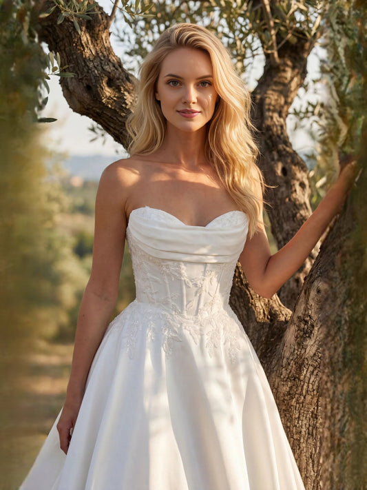 Ivory short wedding dress, alternate view showing the bodice and skirt