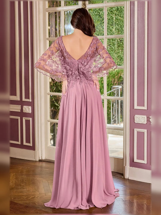 Dusty Pink floor-length mother of the bride dress, alternate view showing the bodice and skirt