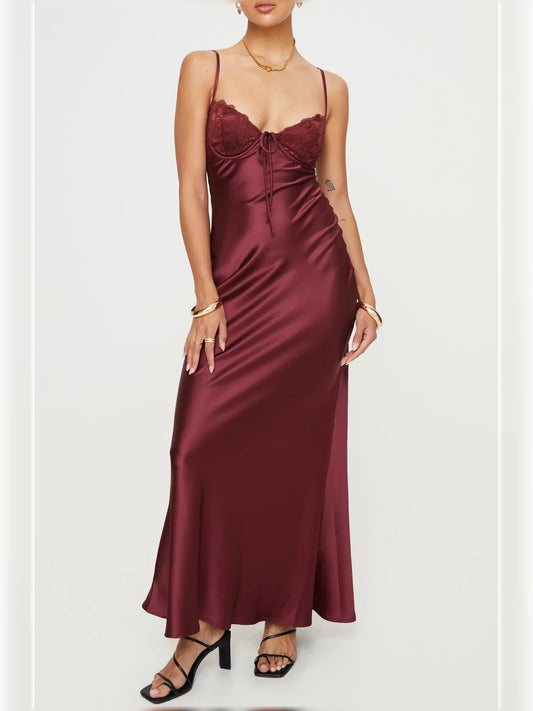 Dark Red bodycon floor-length formal dress with cutout detail, alternate view