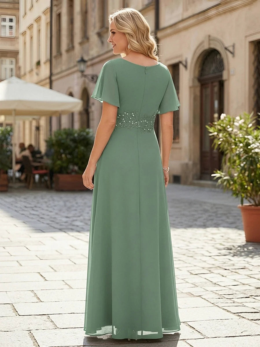Emerald Green floor-length mother of the bride dress, alternate view showing the bodice and skirt
