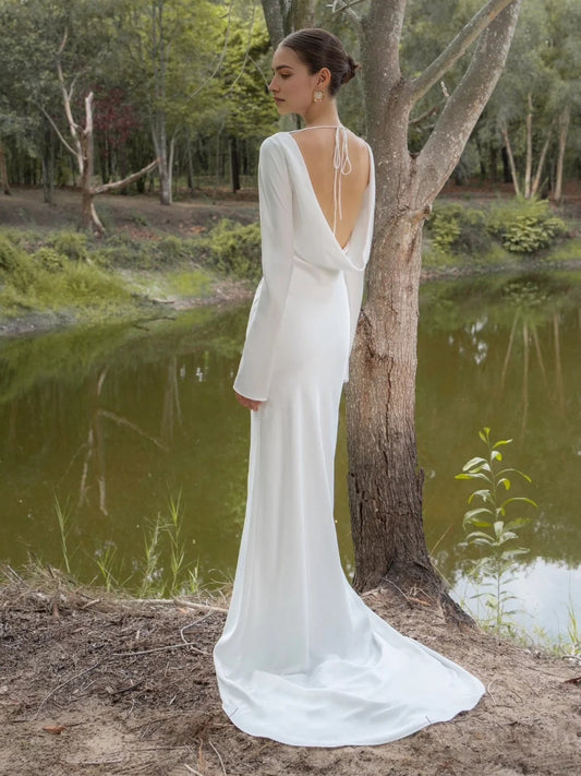 Ivory floor-length wedding dress, alternate view showing the bodice and skirt
