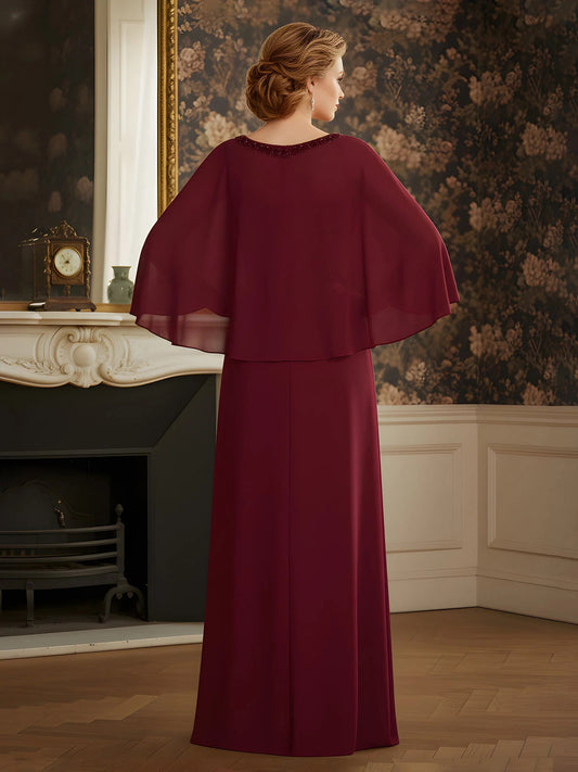 Burgundy maxi mother of the bride dress, alternate view showing the bodice and skirt