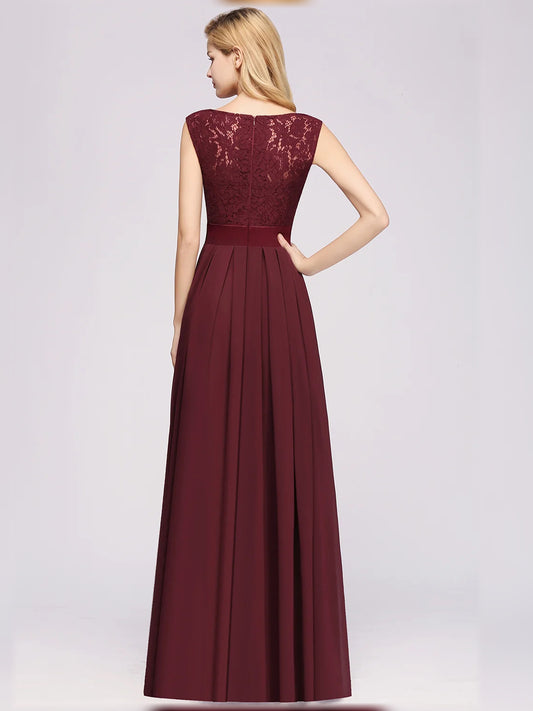 Burgundy floor-length bridesmaid dress, alternate view showing the bodice and skirt
