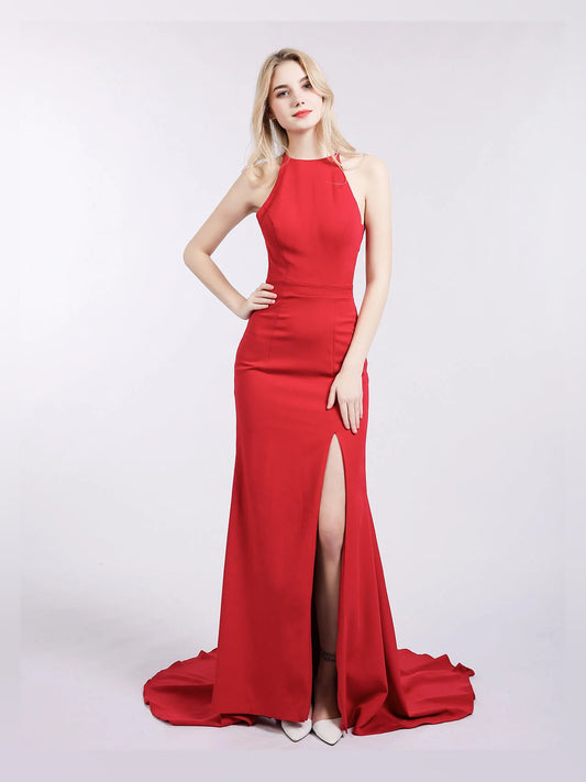 Red maxi prom dress, alternate view showing the bodice and skirt