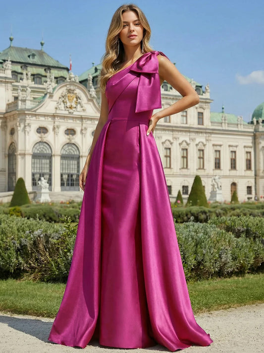 Fuchsia floor-length prom dress, alternate view showing the bodice and skirt