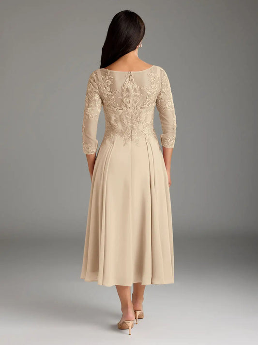Champagne midi mother of the bride dress, alternate view showing the bodice and skirt