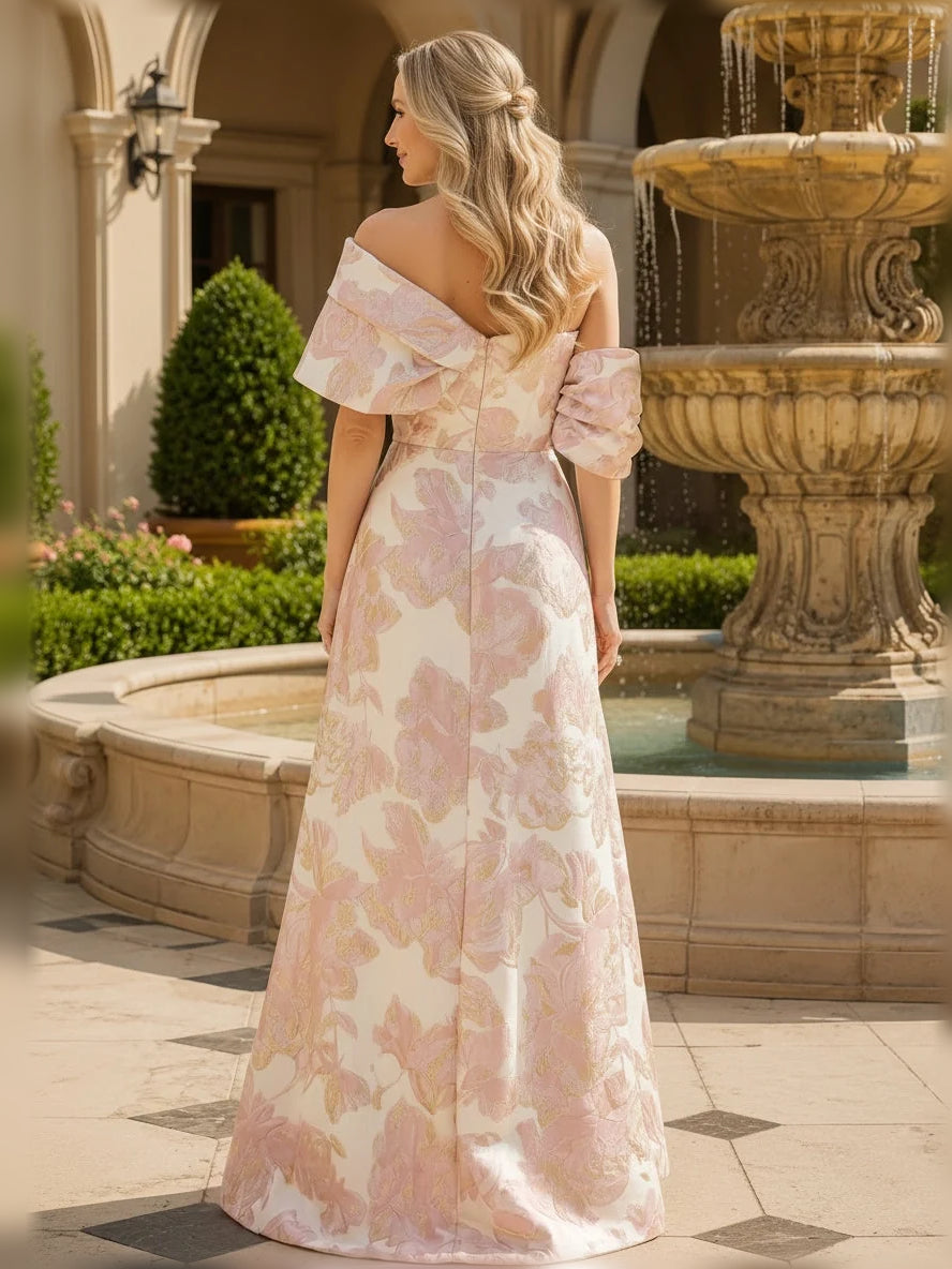 Ivory&Pink floor-length mother of the bride dress, alternate view showing the bodice and skirt