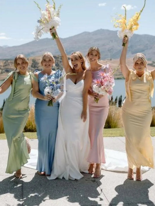 Yellow floor-length bridesmaid dress, alternate view showing the bodice and skirt