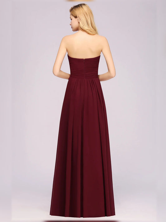 Burgundy floor-length bridesmaid dress, alternate view showing the bodice and skirt