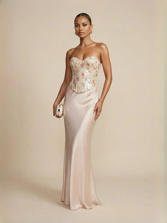 As Picture maxi prom dress, alternate view showing the bodice and skirt