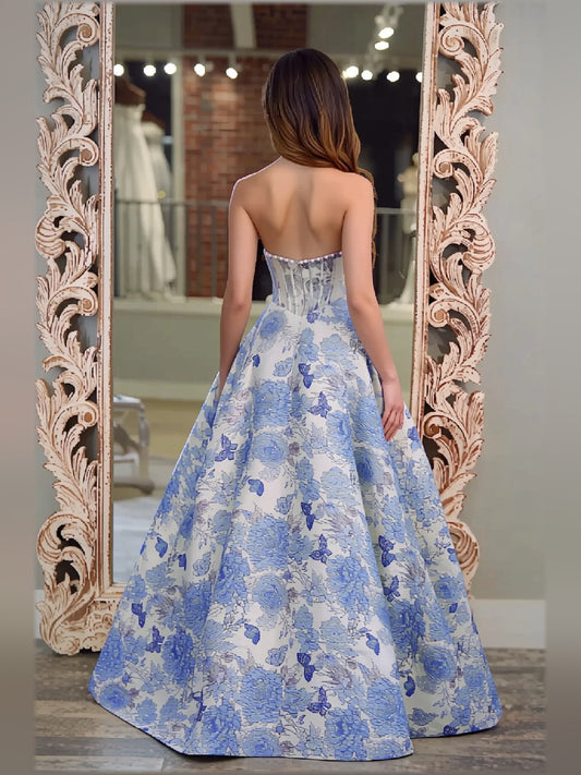 As Picture a-line floor-length formal dress with corset-style bodice, alternate view