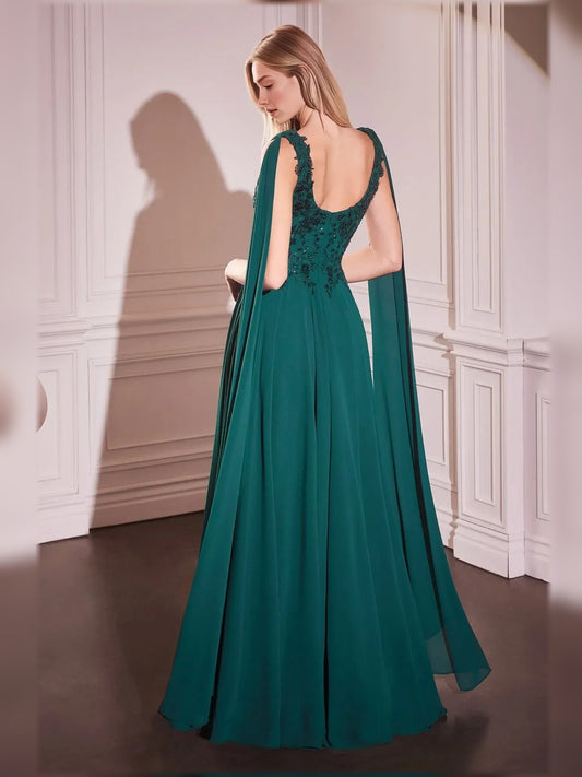 Teal a-line floor-length formal dress with draping, alternate view