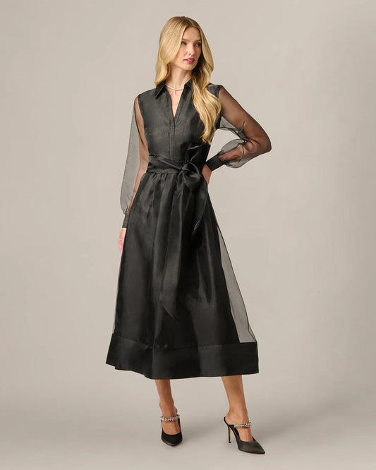 long-sleeve a-line midi mother of the bride dress - image 2
