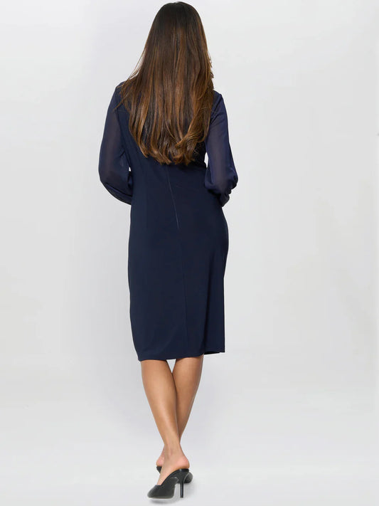 Dark Navy knee-length mother of the bride dress, alternate view showing the bodice and skirt