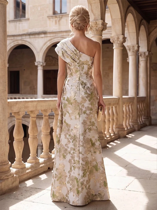 Champagne floor-length mother of the bride dress, alternate view showing the bodice and skirt