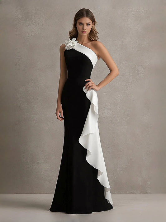 Black & White floor-length prom dress, alternate view showing the bodice and skirt