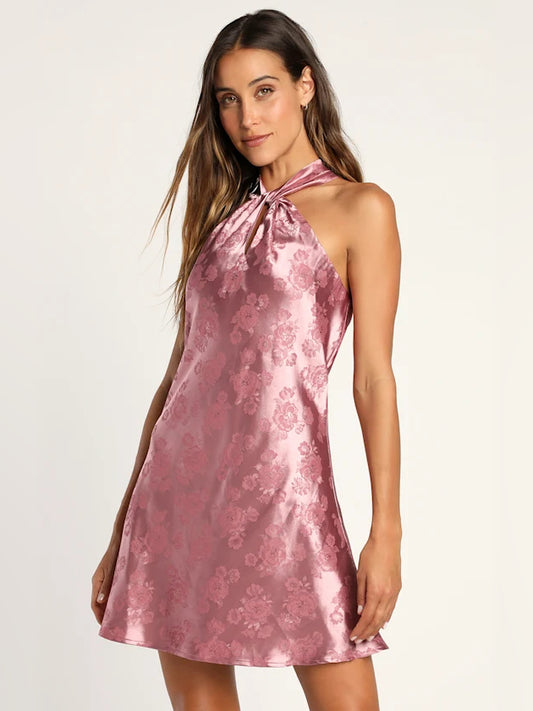 Floral mini homecoming dress, alternate view showing the bodice and skirt