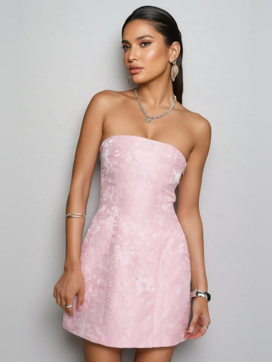 Blush Pink mini homecoming dress, alternate view showing the bodice and skirt