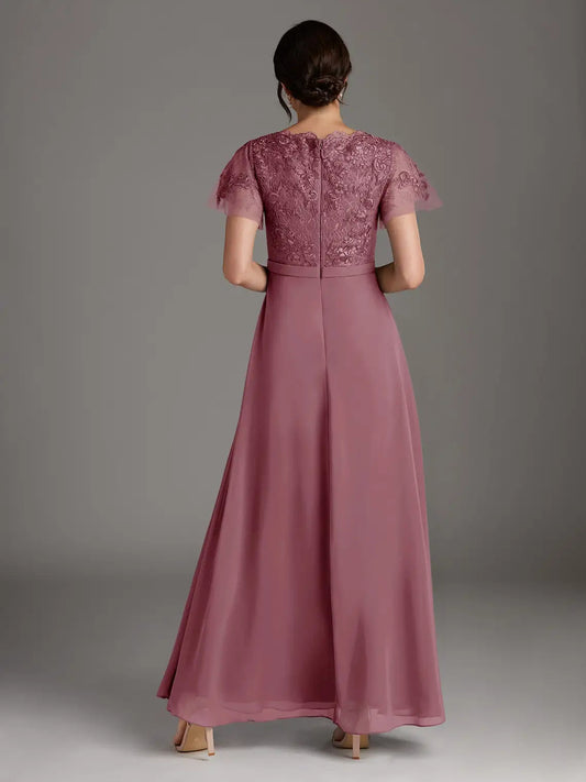 Dusty Pink floor-length mother of the bride dress, alternate view showing the bodice and skirt