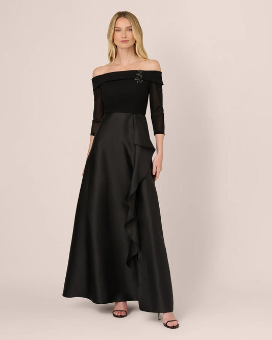 off-shoulder a-line maxi mother of the bride dress - image 2