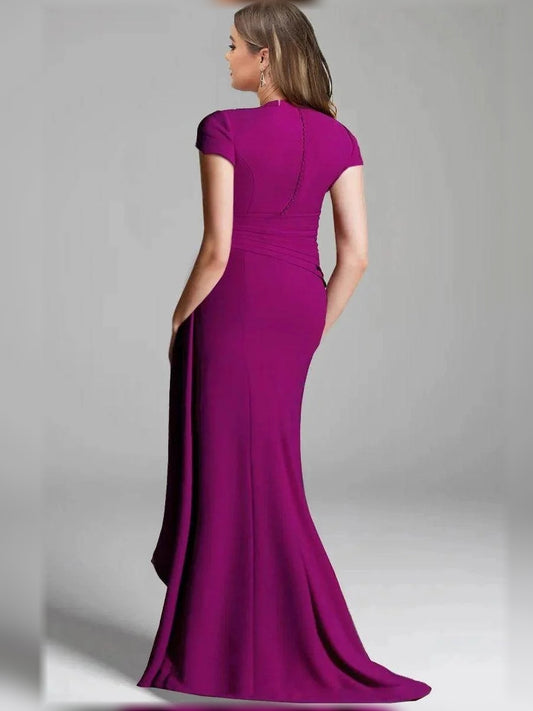Magenta short mother of the bride dress, alternate view showing the bodice and skirt