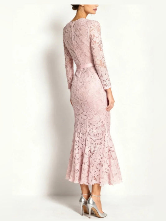 Pink midi mother of the bride dress, alternate view showing the bodice and skirt