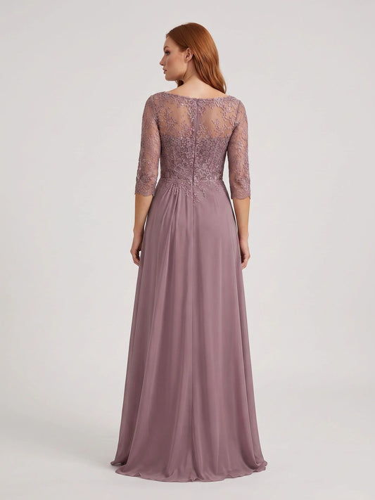 Dusty Rose maxi mother of the bride dress, alternate view showing the bodice and skirt