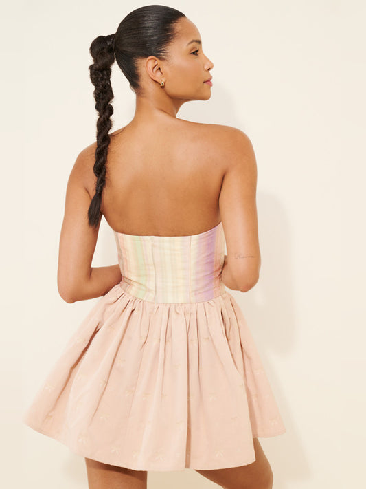 Orange mini homecoming dress, alternate view showing the bodice and skirt