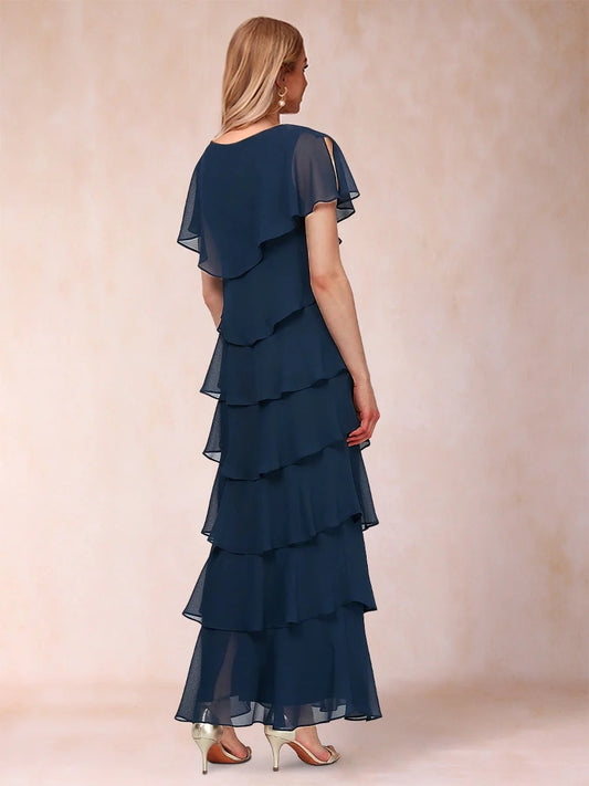 Dark Blue maxi mother of the bride dress, alternate view showing the bodice and skirt