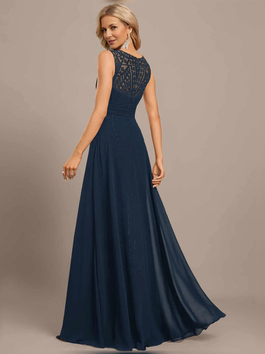 Dark Navy maxi mother of the bride dress, alternate view showing the bodice and skirt