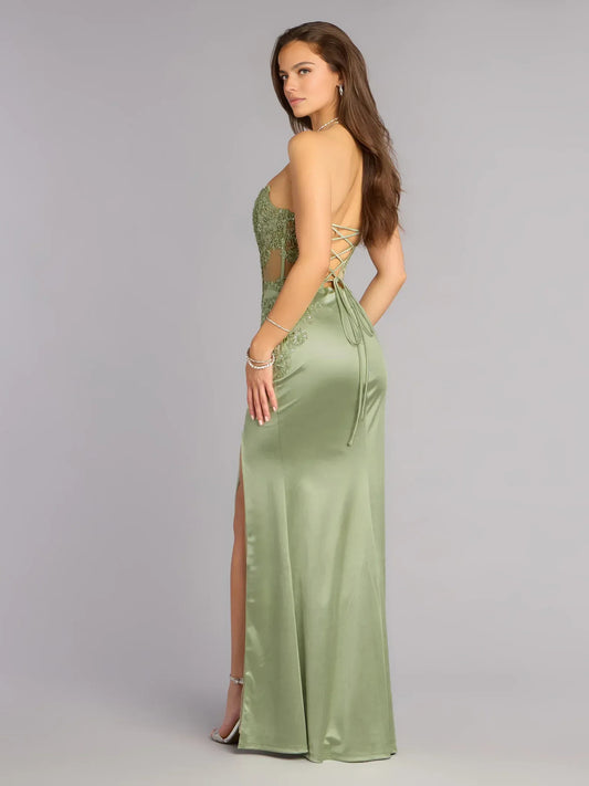 Sage Green mermaid floor-length formal dress with embroidery, alternate view
