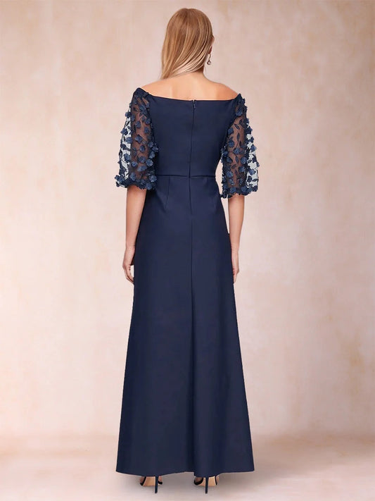 Dark Blue floor-length mother of the bride dress, alternate view showing the bodice and skirt