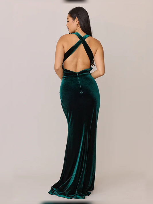 Dark Green floor-length bridesmaid dress, alternate view showing the bodice and skirt