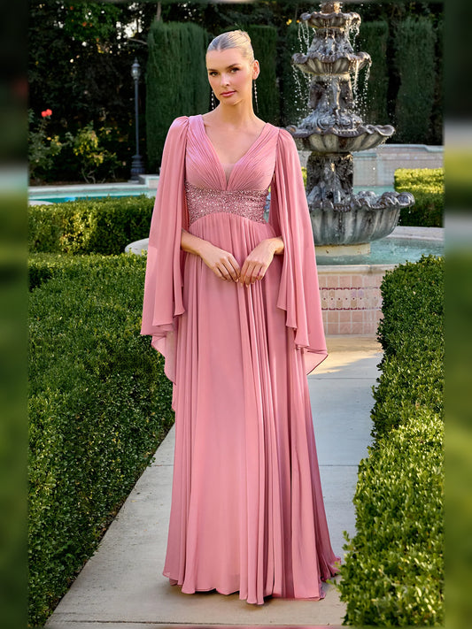Rose Gold a-line floor-length formal dress with beading, alternate view