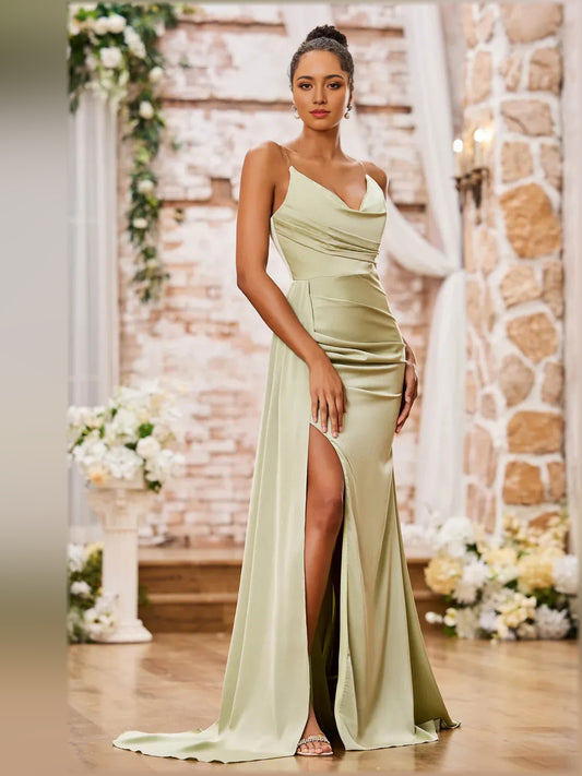 Sage Green mermaid floor-length formal dress with skirt slit, alternate view