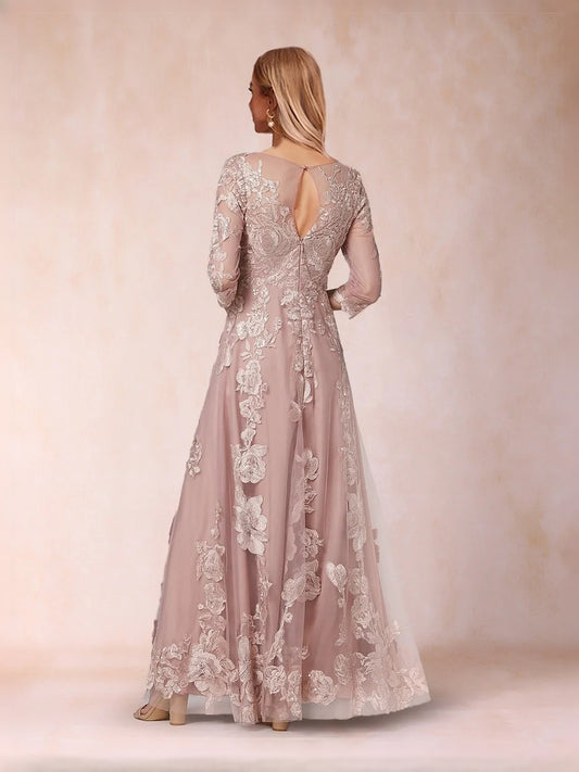 Dusty Rose floor-length mother of the bride dress, alternate view showing the bodice and skirt