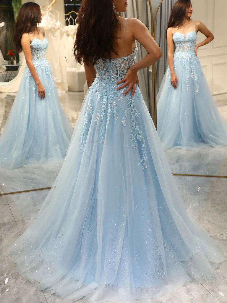 Light Blue floor-length prom dress, alternate view showing the bodice and skirt