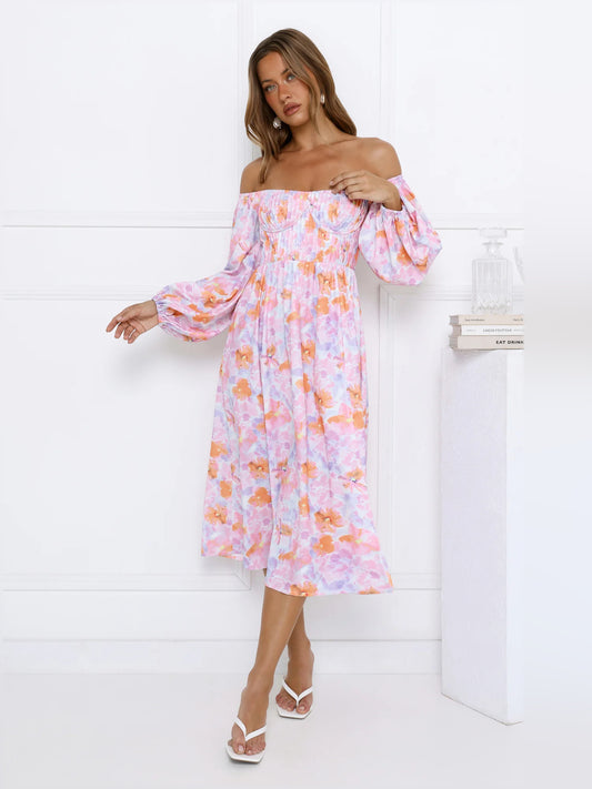 Multi midi formal dress with floral print, alternate view