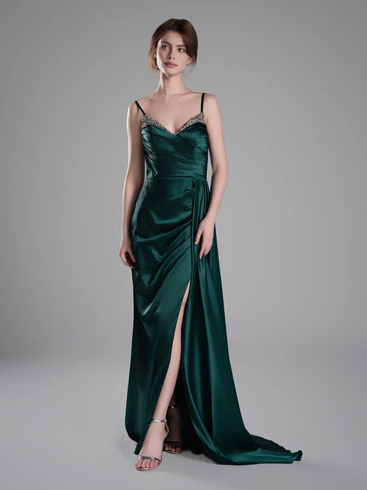 Peacock mermaid floor-length formal dress with skirt slit, alternate view