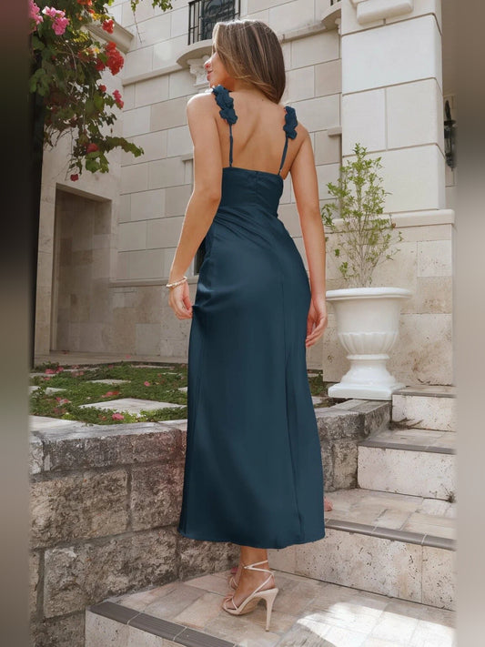 Blue mini homecoming dress, alternate view showing the bodice and skirt