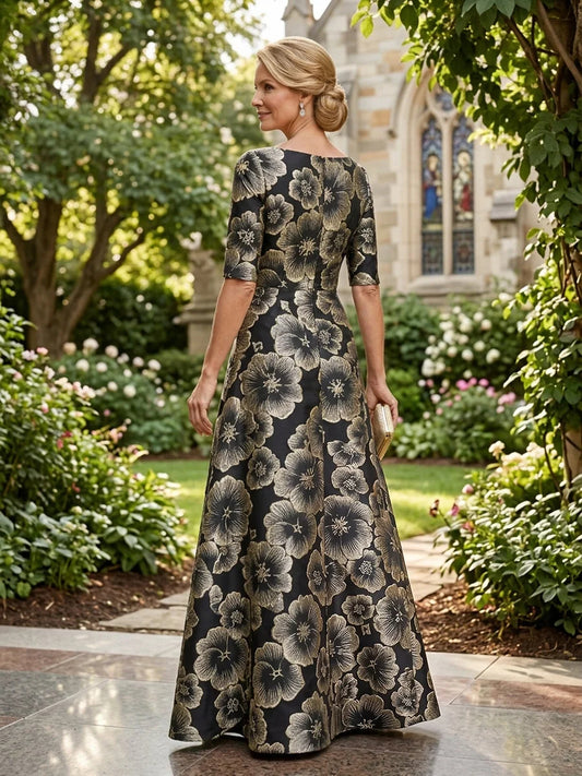 Black floor-length mother of the bride dress, alternate view showing the bodice and skirt