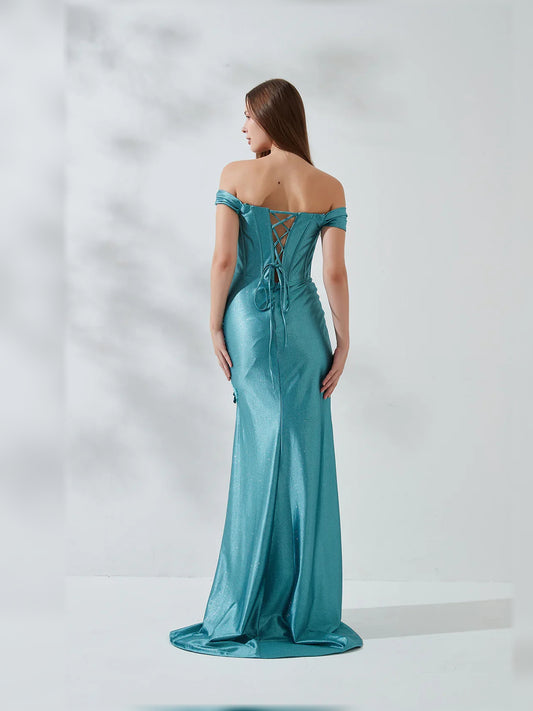 Jade mermaid floor-length formal dress with skirt slit, alternate view
